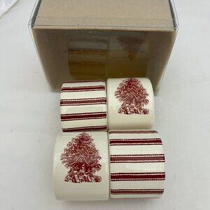Vintage 2004 Square Nest Ceramic Napkin Rings Holders Christmas Tree Set Of Four
